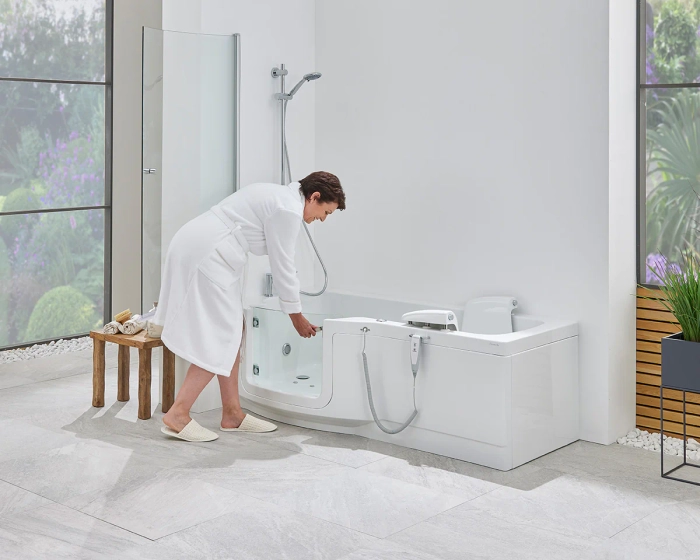 Indiana badekar med glassdør og sete